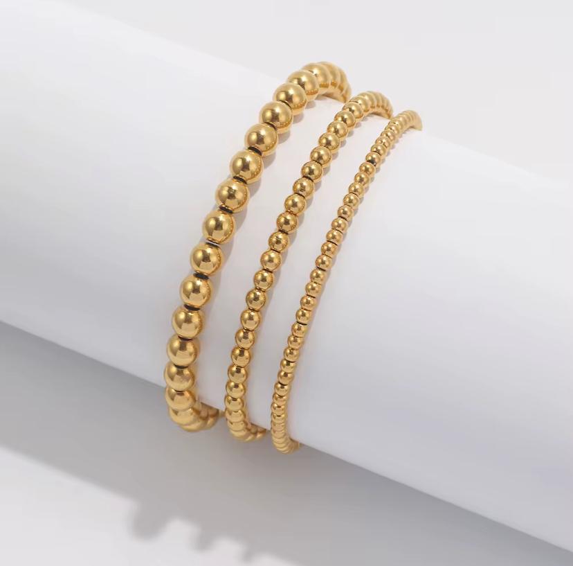 Golden Harmony Beaded Bracelet Set- Gold