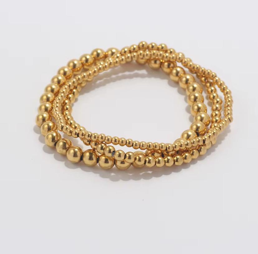 Golden Harmony Beaded Bracelet Set- Gold