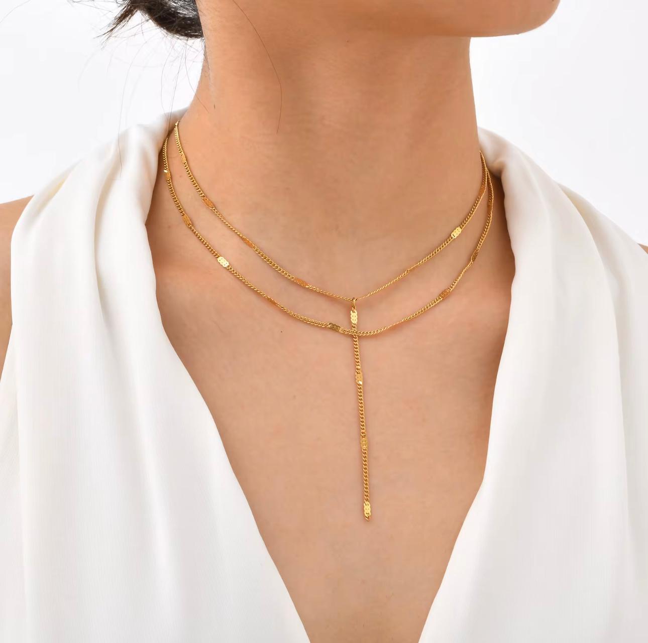 Layered Lariat necklace-Gold