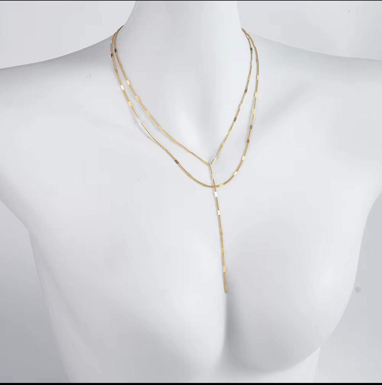 Layered Lariat necklace-Gold