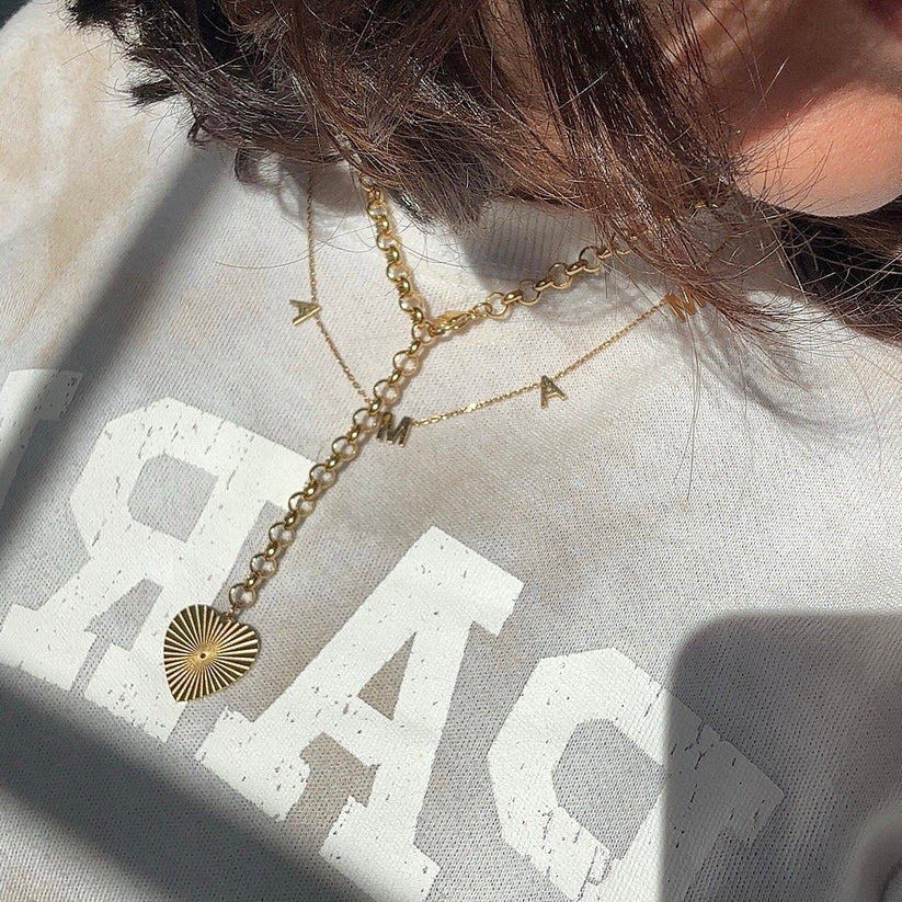 Ribbed Heart of Gold Necklace