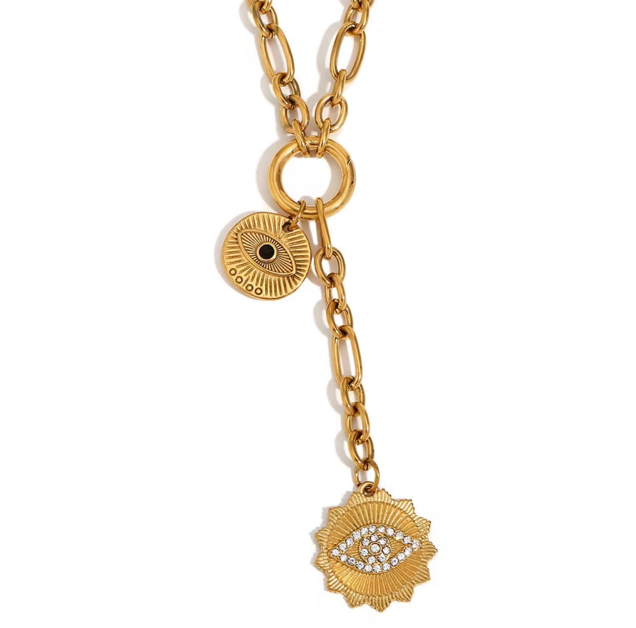 Mystic Eye Charm Link Necklace Gold