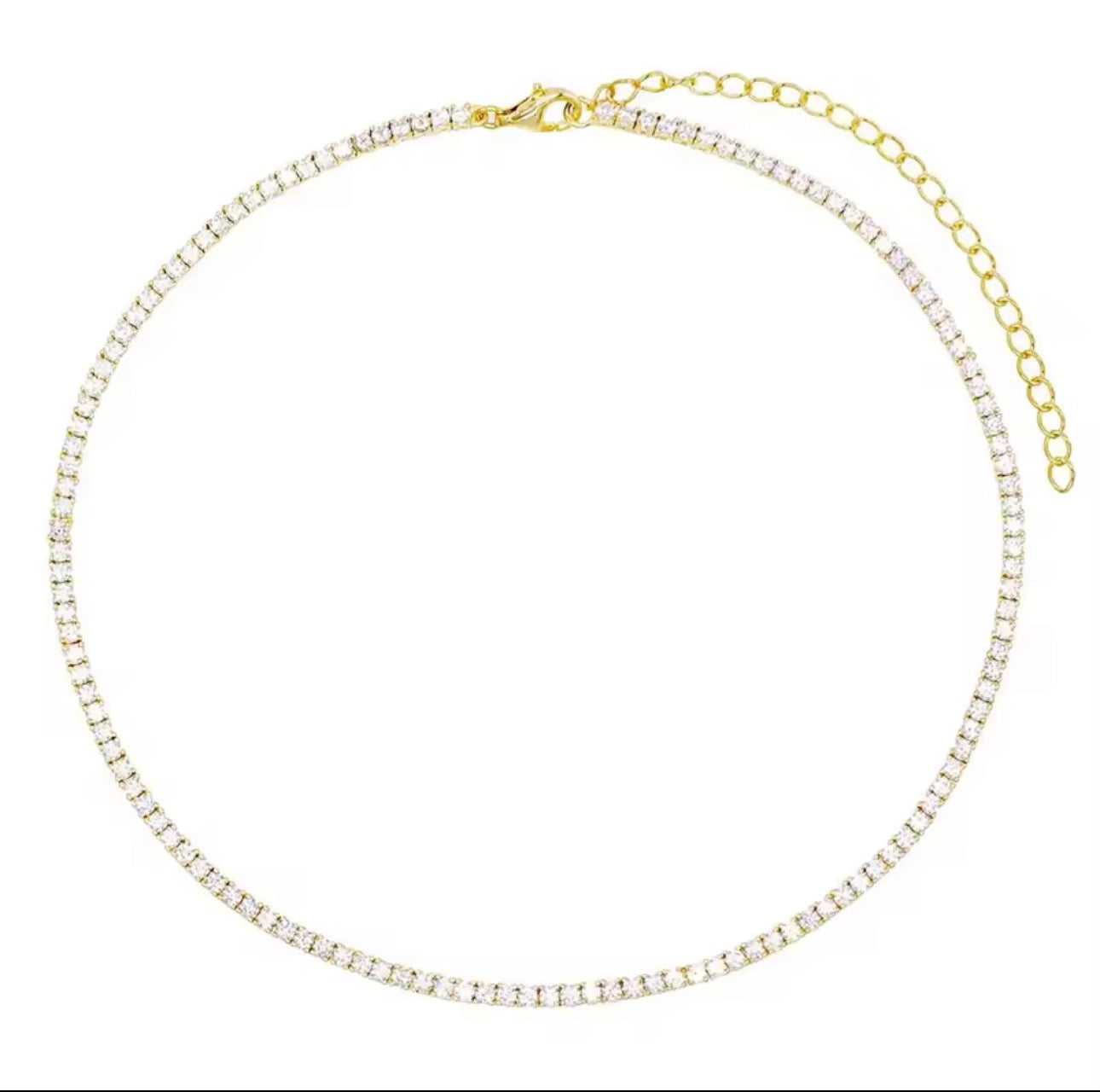 Elegant Crystal Tennis Choker Necklace Gold