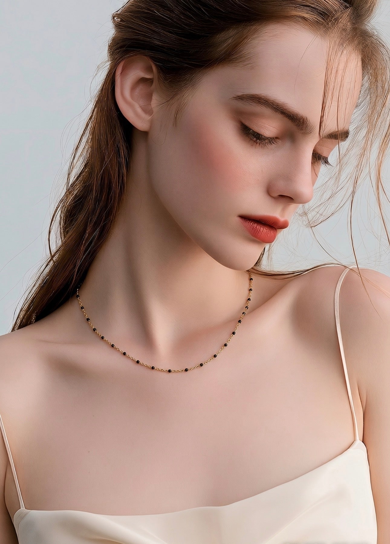 Lia Black Dainty Colored Beaded Necklace