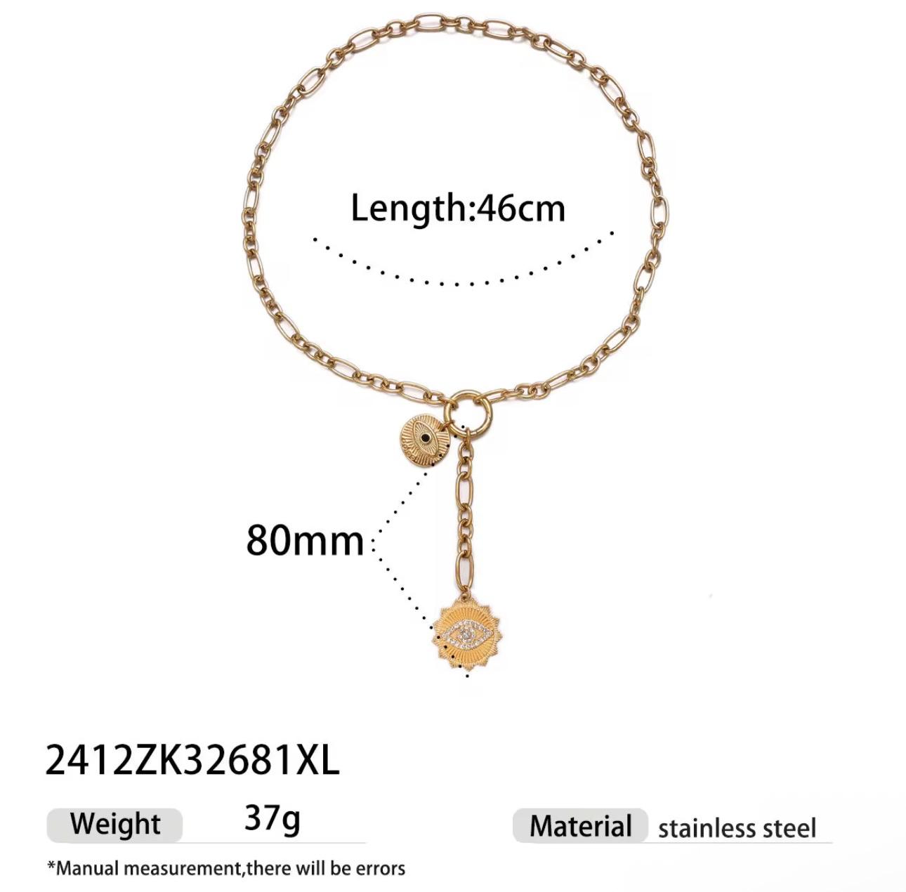 Mystic Eye Charm Link Necklace Gold