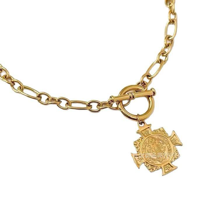 Ornate Cross Medallion Toggle Necklace