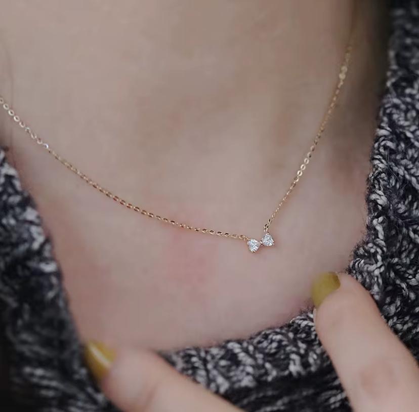 Twin Hearts Crystal Necklace-Gold