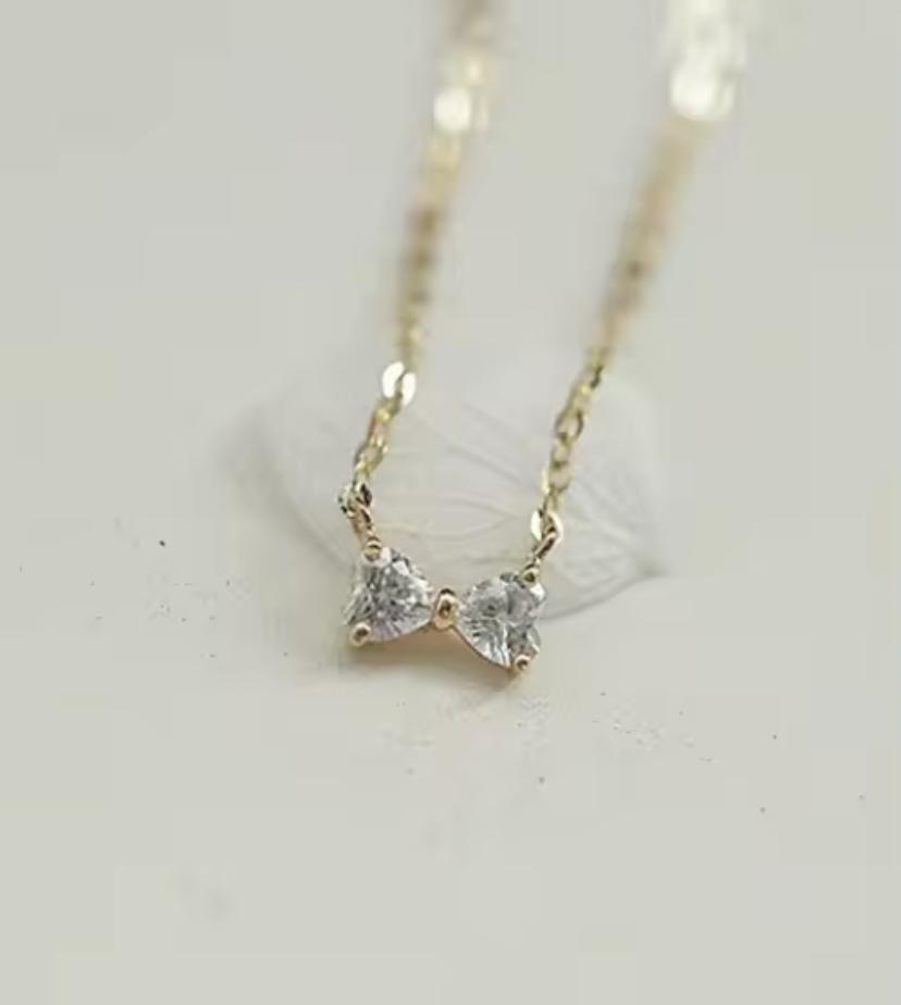 Twin Hearts Crystal Necklace-Gold