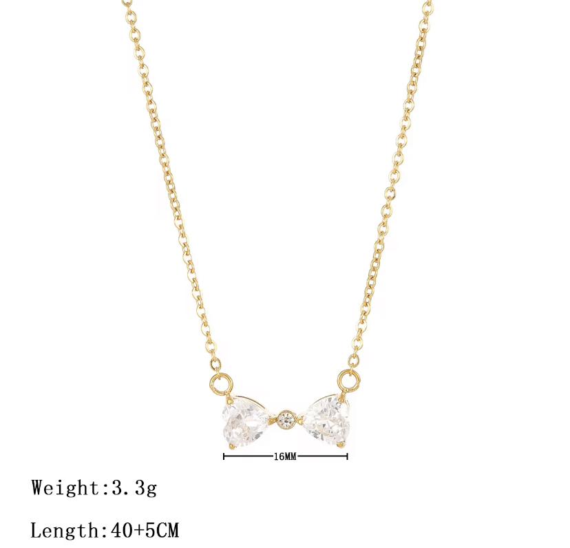 Twin Hearts Crystal Necklace-Gold