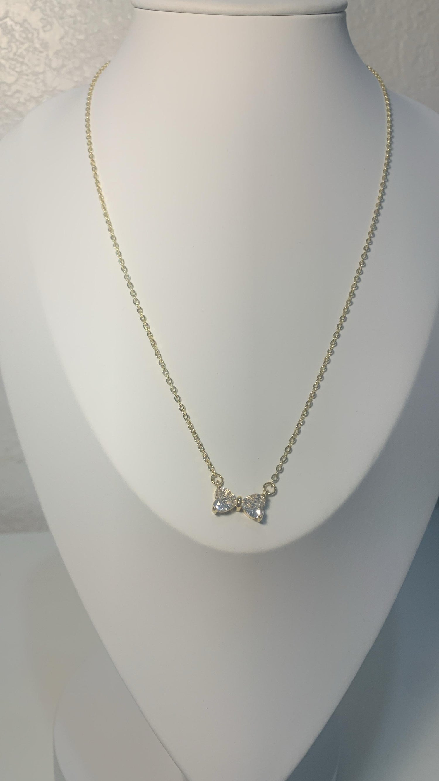 Twin Hearts Crystal Necklace-Gold