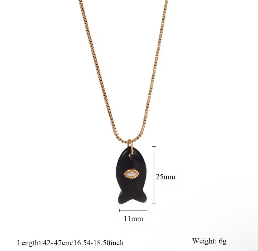 Mystic Noir Fish Pendant Necklace
