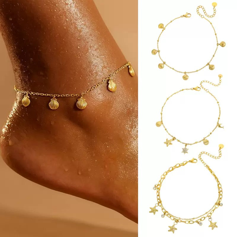 Ocean shells starfish scallops pendant Ankle
