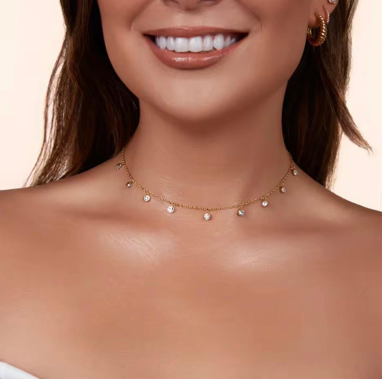 Celeste Dainty Crystal Necklace-Gold