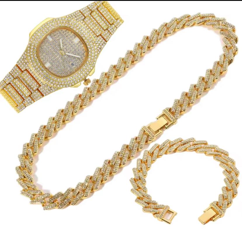 Royale Iced Timepiece Set Necklace-Gold