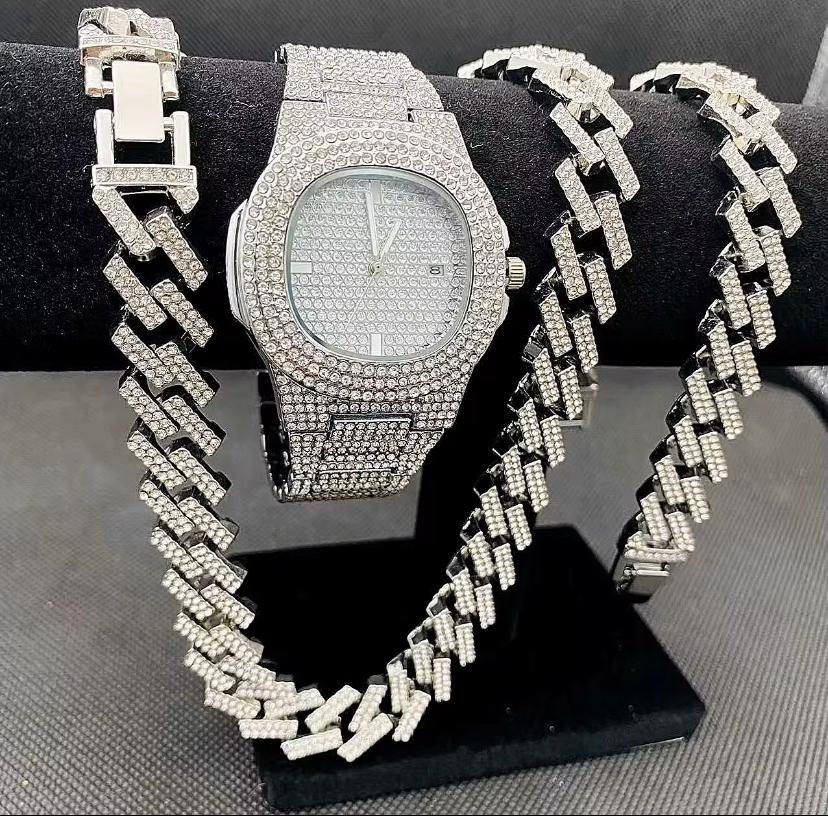 Royale Iced Timepiece Set-Silver