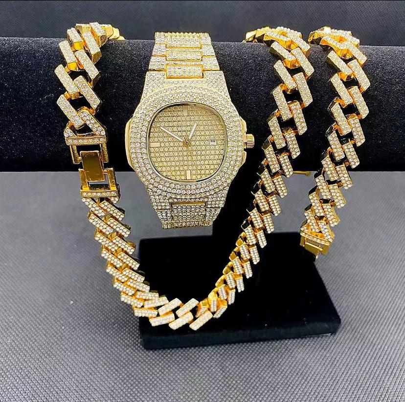 Royale Iced Timepiece Set Necklace-Gold