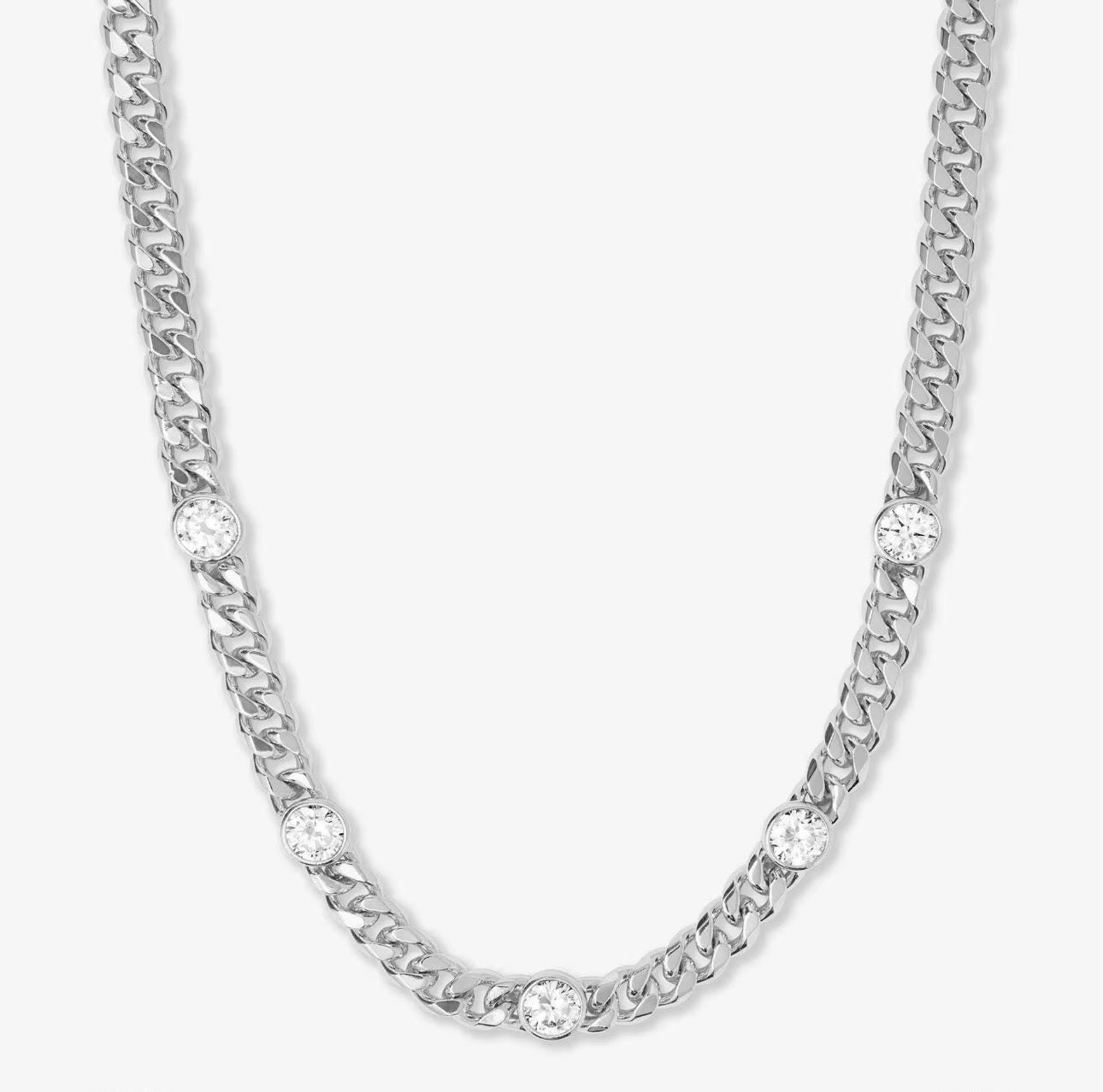 Diory bezel chain Necklace- Silver