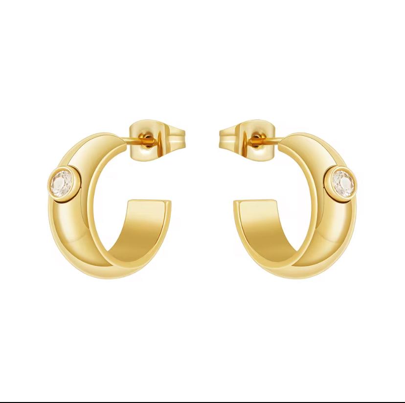 Brinda CZ Hoop Earrings-Gold