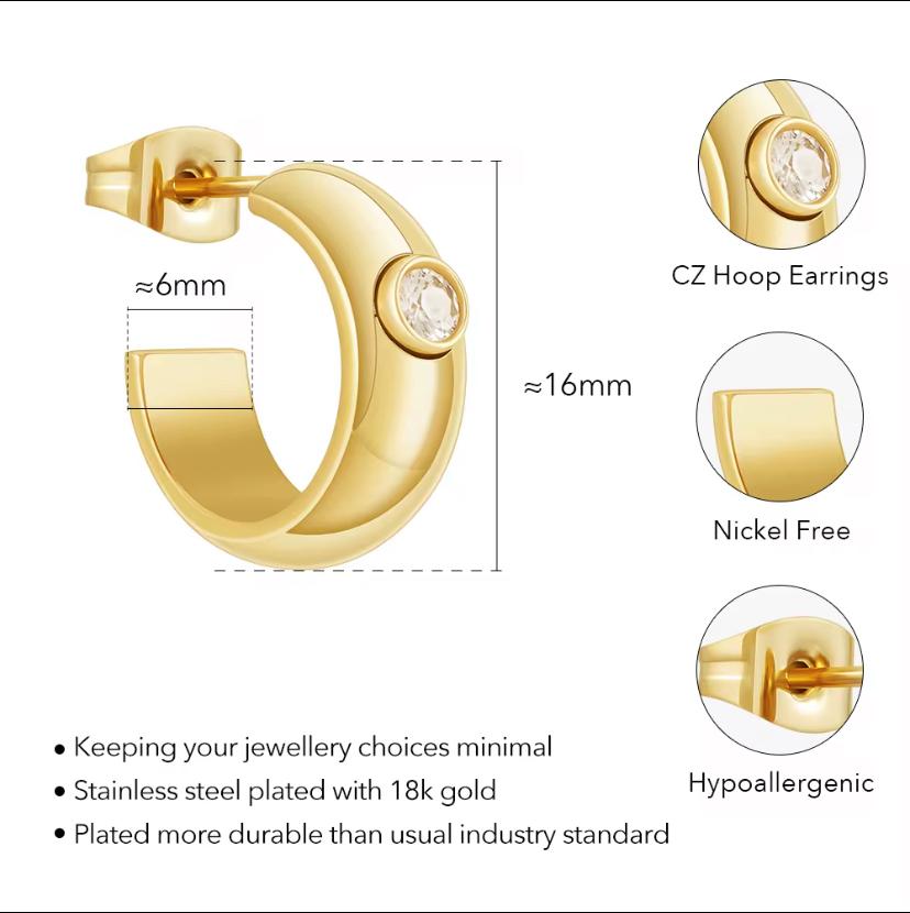Brinda CZ Hoop Earrings-Gold